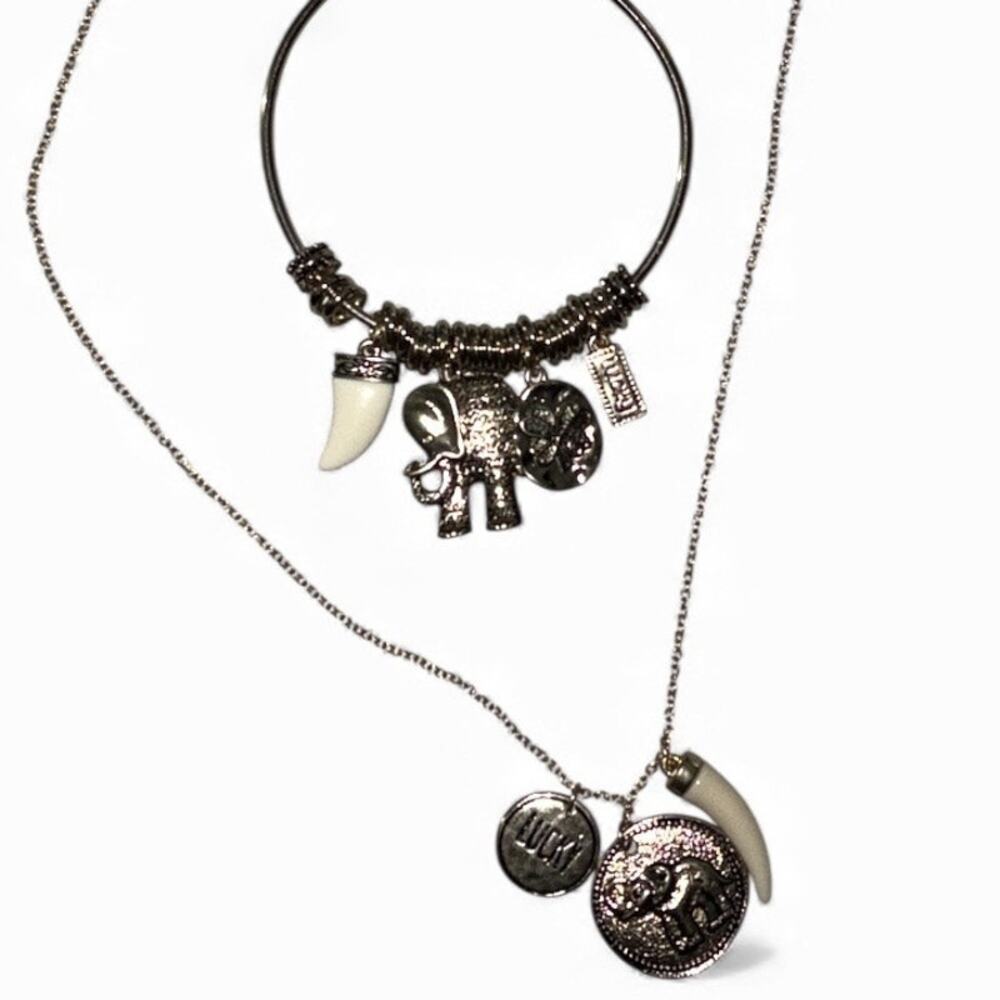 Lucky Elephant Charm Pendant Bracelet Set